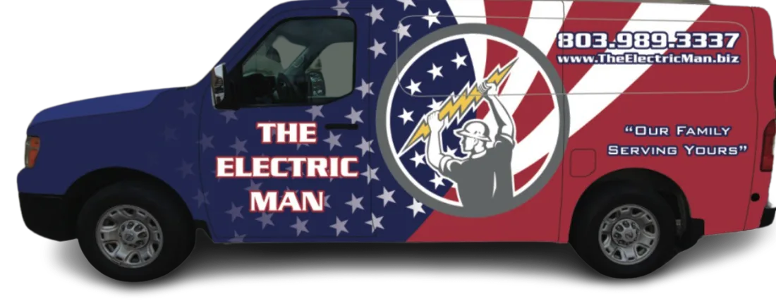 The Electric Man service van wrapped in red, white and blue